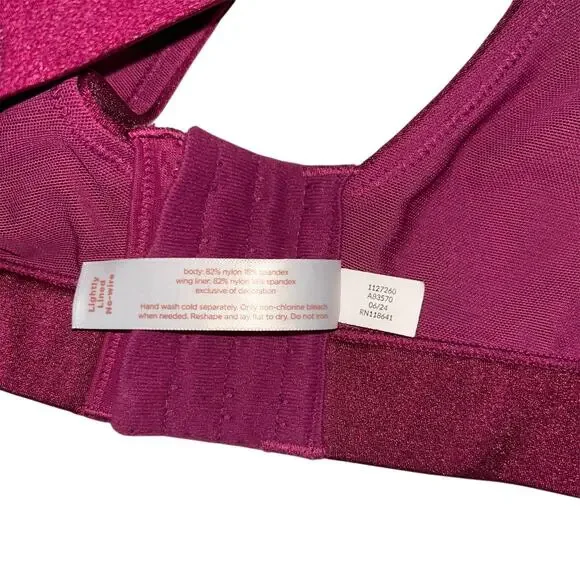 Cacique Bra 42F Pink Purple Fuchsia Lightly-Lined No Wire - Picture 4 of 6